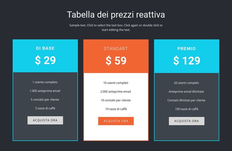 Tabella dei prezzi reattiva Mockup del sito web