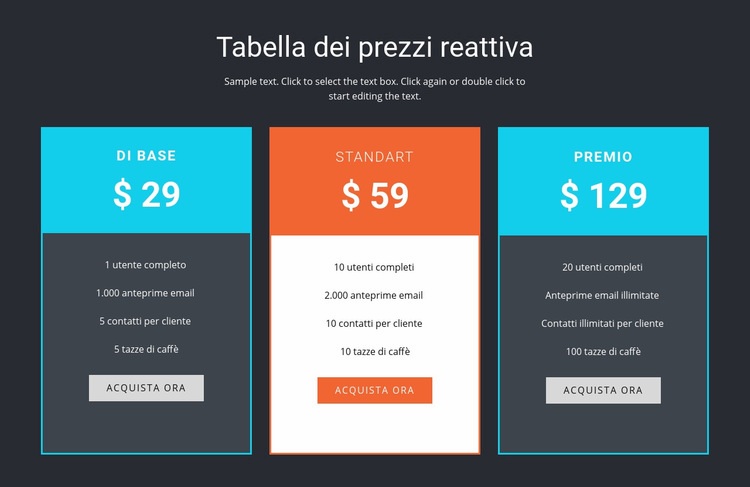 Tabella dei prezzi reattiva Modello CSS