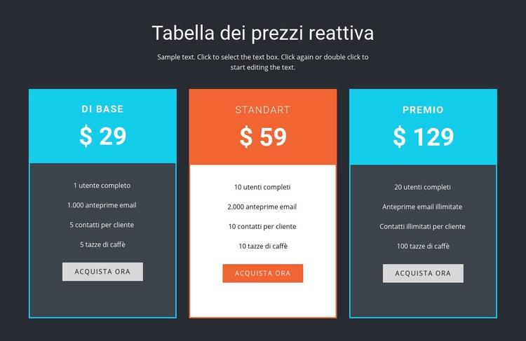 Tabella dei prezzi reattiva Modello di sito Web