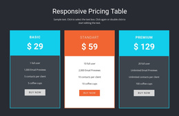 Responsive Pricing Table Mobile App