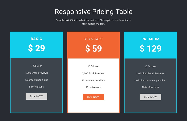 Responsive pricing table Joomla Template