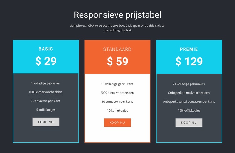 Responsieve prijstabel CSS-sjabloon