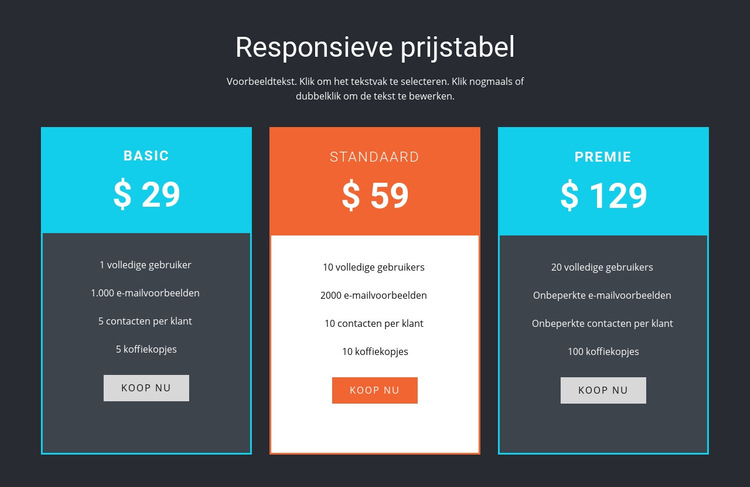 Responsieve prijstabel Html Website Builder