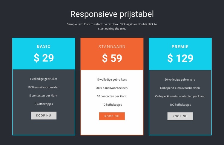 Responsieve prijstabel HTML5-sjabloon