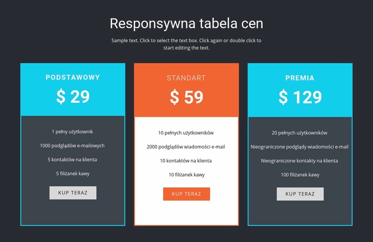 Responsywna tabela cen Kreator witryn internetowych HTML