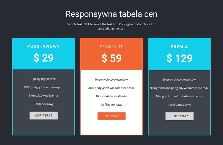 Responsywna tabela cen Szablon HTML5