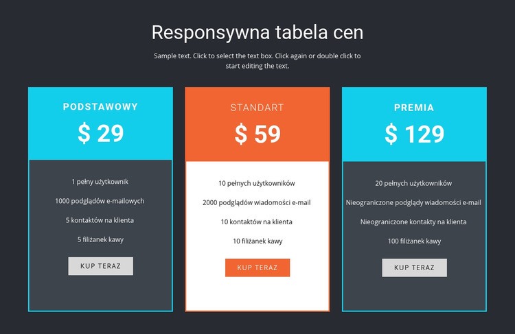 Responsywna tabela cen Szablon Joomla