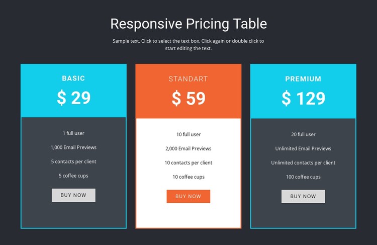 Responsive pricing table Static Site Generator