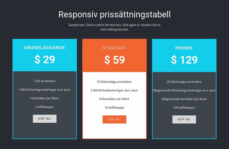Responsiv prissättningstabell CSS -mall