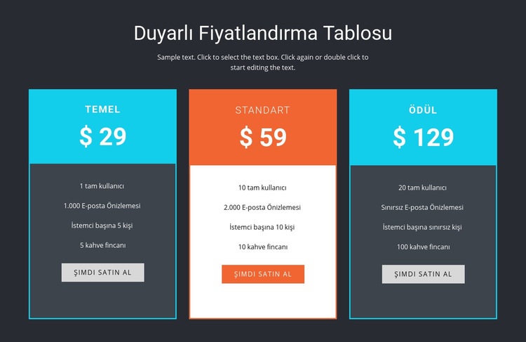 Duyarl? fiyatland?rma tablosu CSS Şablonu