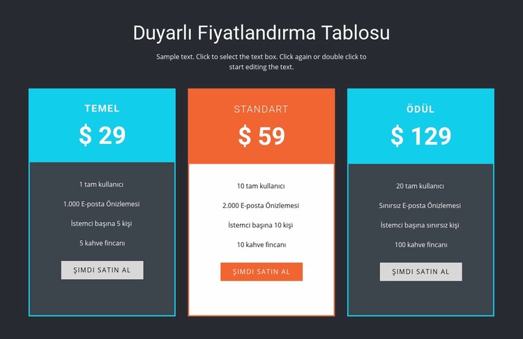 Duyarl? fiyatland?rma tablosu HTML Şablonu