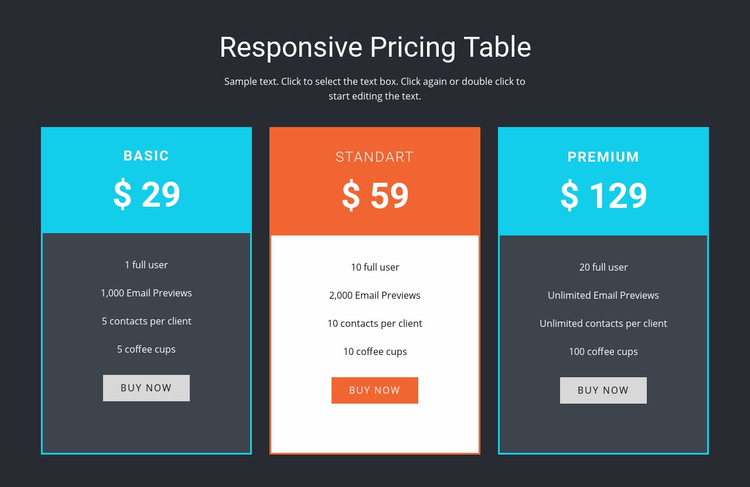 Responsive pricing table Web Page Design