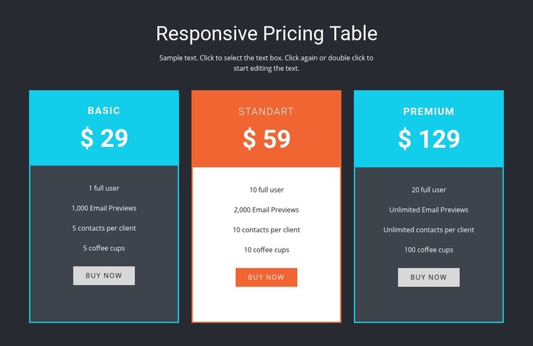 Responsive pricing table Webflow Template Alternative