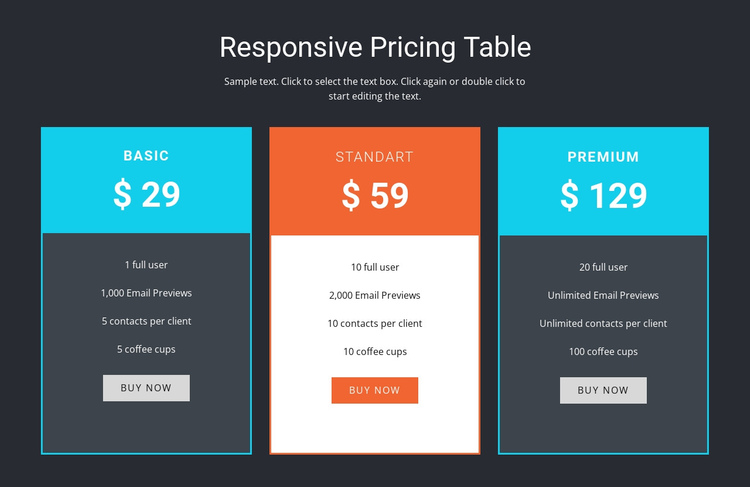 Responsive pricing table Website Builder Software