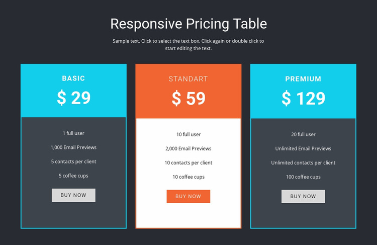 Responsive pricing table Website Design