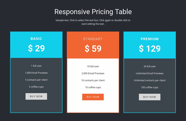 Responsive pricing table Wix Template Alternative