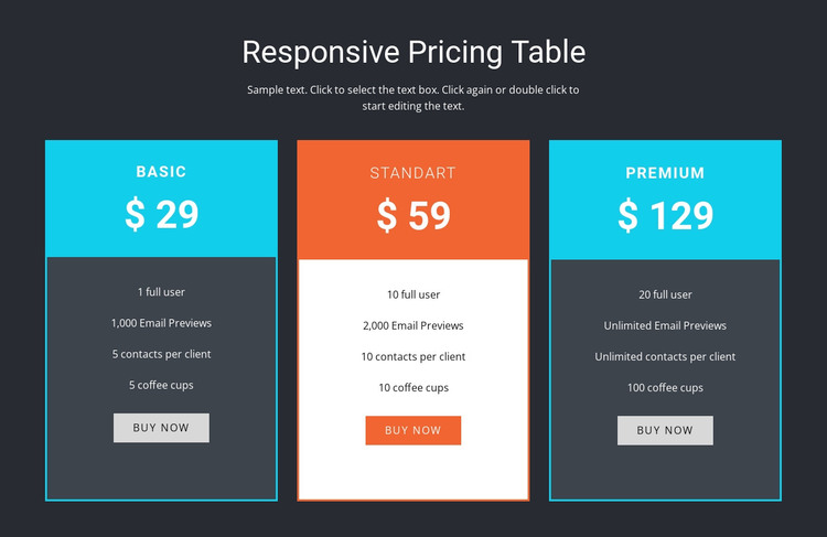 Responsive pricing table WordPress Theme