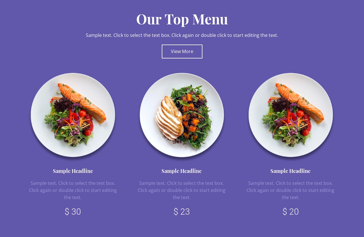 Our top menu One Page Template