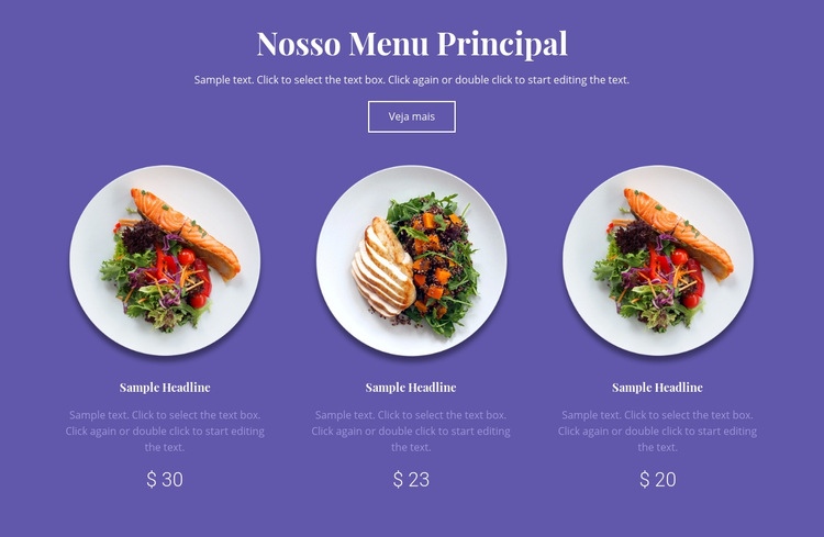 Nosso menu principal Landing Page
