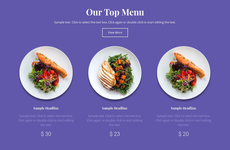 Our top menu Website Design