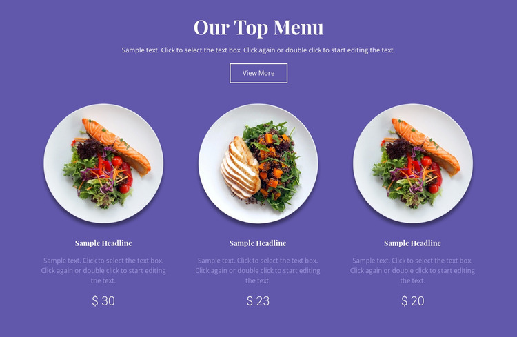Our top menu Website Mockup