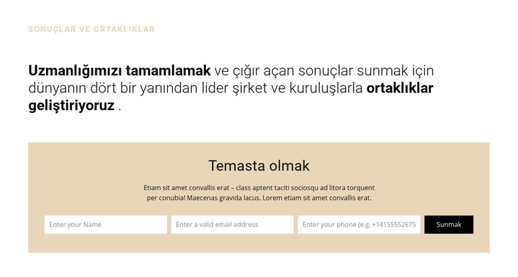 Başlık ve form HTML Şablonu