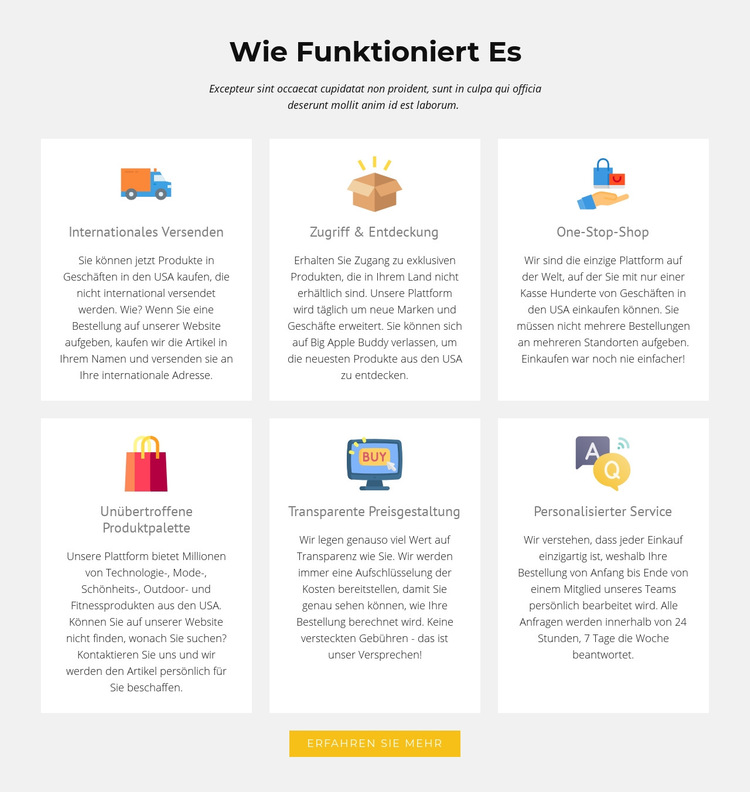 Wie unser Shop funktioniert Website-Vorlage