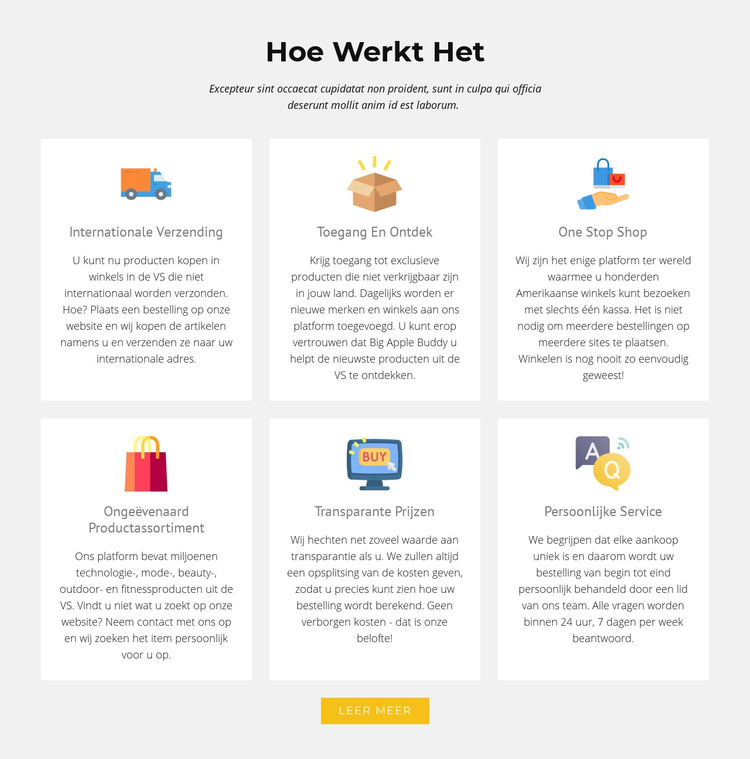 Hoe onze winkel werkt HTML-sjabloon