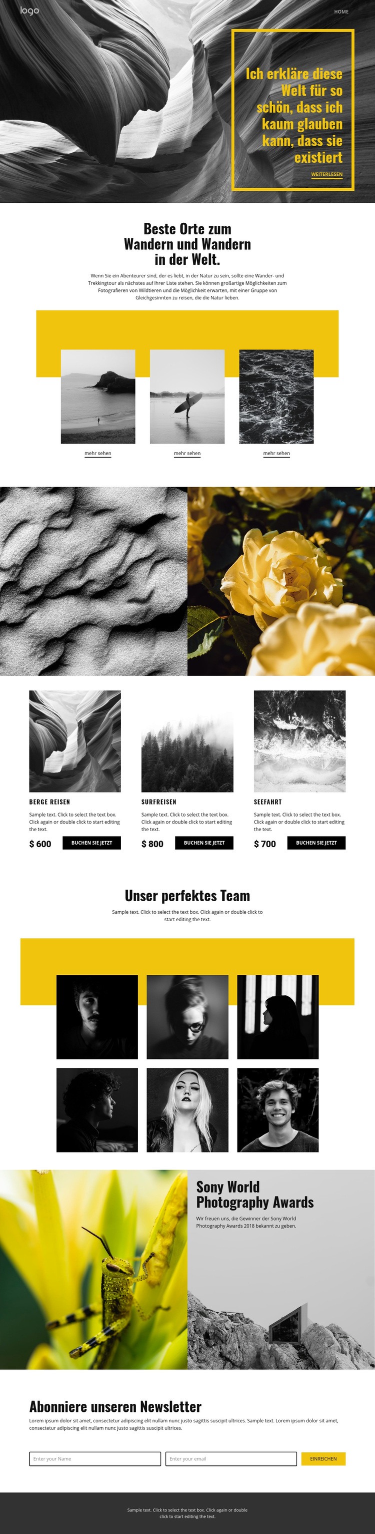 Beste Orte der Welt für Reisen Website design