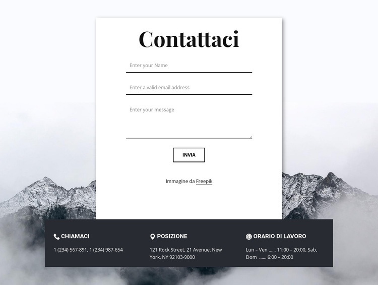 Contacts with overlaping Mockup del sito web