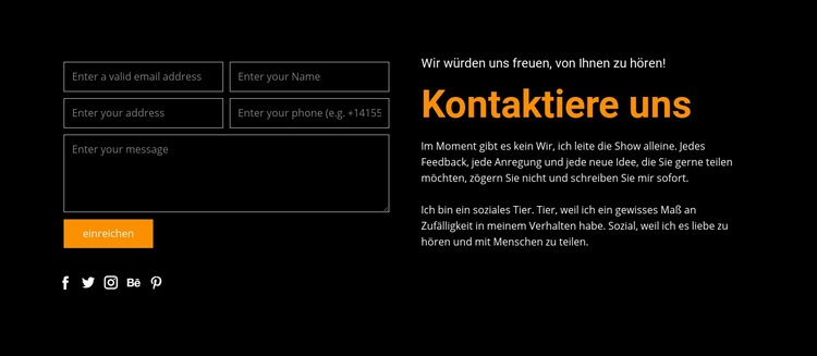 Kontaktformular auf dunklem Hintergrund HTML Website Builder