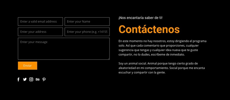 Formulario de contacto sobre fondo oscuro Maqueta de sitio web