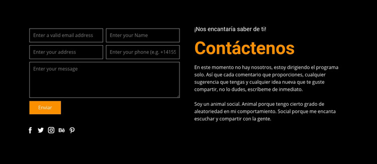 Formulario de contacto sobre fondo oscuro Plantilla de sitio web