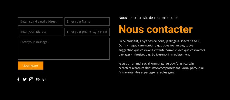 Formulaire de contact sur fond sombre Modèles de constructeur de sites Web