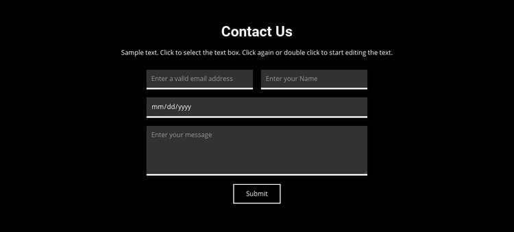 Contact on dark background Homepage Design