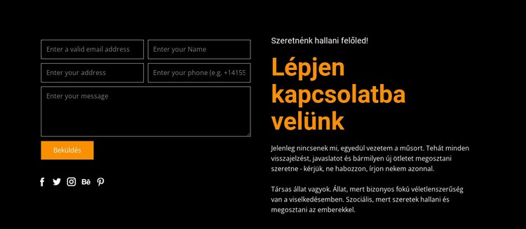 Kapcsolatfelvételi űrlap sötét háttér előtt Sablon