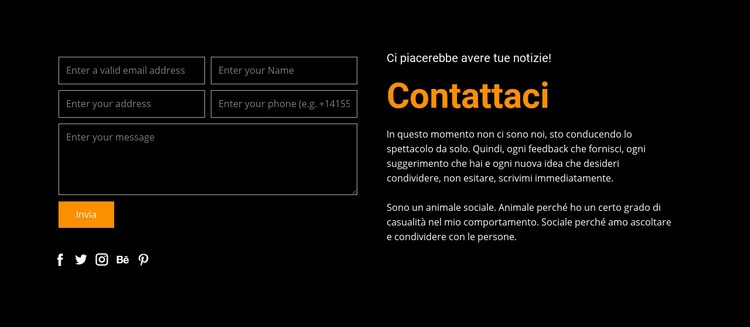 Modulo di contatto su sfondo scuro Progettazione di siti web