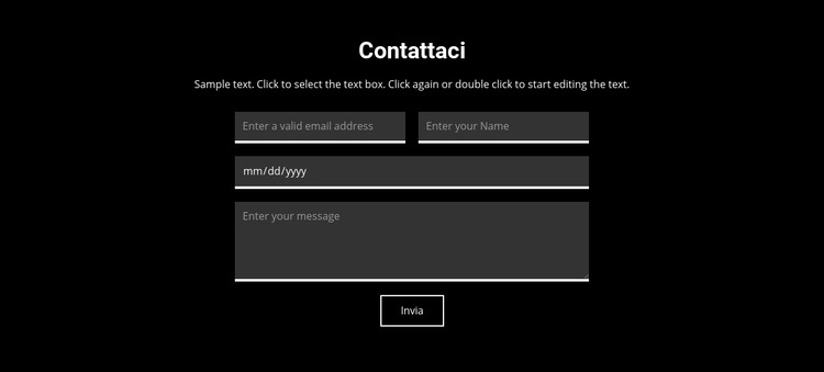 Contatto su sfondo scuro Modello CSS