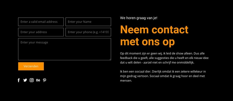 Contactformulier op donkere achtergrond HTML5-sjabloon