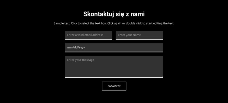 Kontakt na ciemnym tle Makieta strony internetowej