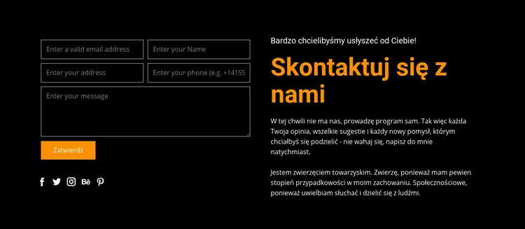 Formularz kontaktowy na ciemnym tle Szablon CSS