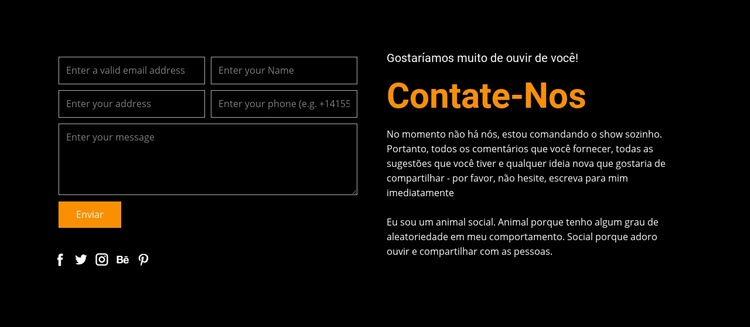 Formulário de contato em fundo escuro Construtor de sites HTML