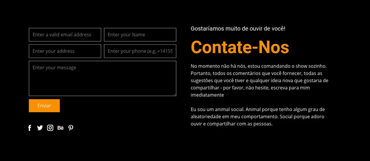 Formulário de contato em fundo escuro Modelo HTML