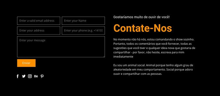 Formulário de contato em fundo escuro Landing Page