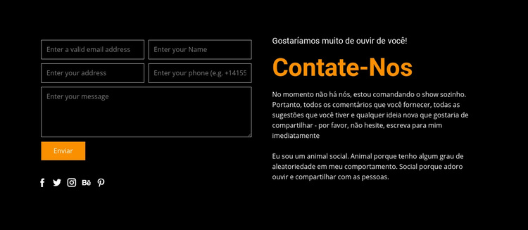 Formulário de contato em fundo escuro Tema WordPress