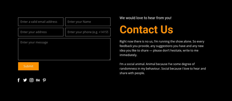 Contact form on dark background Squarespace Template Alternative