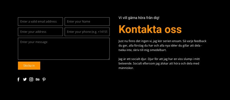 Kontaktformulär på mörk bakgrund Hemsidedesign