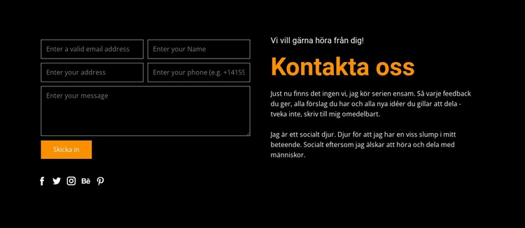 Kontaktformulär på mörk bakgrund Webbplats mall