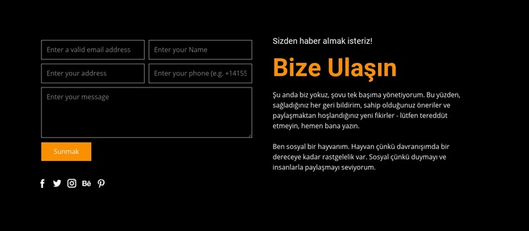 Koyu zemin üzerine iletişim formu Açılış sayfası