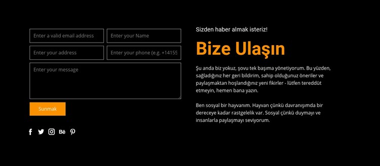 Koyu zemin üzerine iletişim formu CSS Şablonu